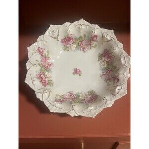 Antique MZ AUSTRIA Hand Painted Bowl Pink Roses Embossed Mold Victorian